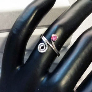 Sterling silver toe cuff ring with pink rhinestone